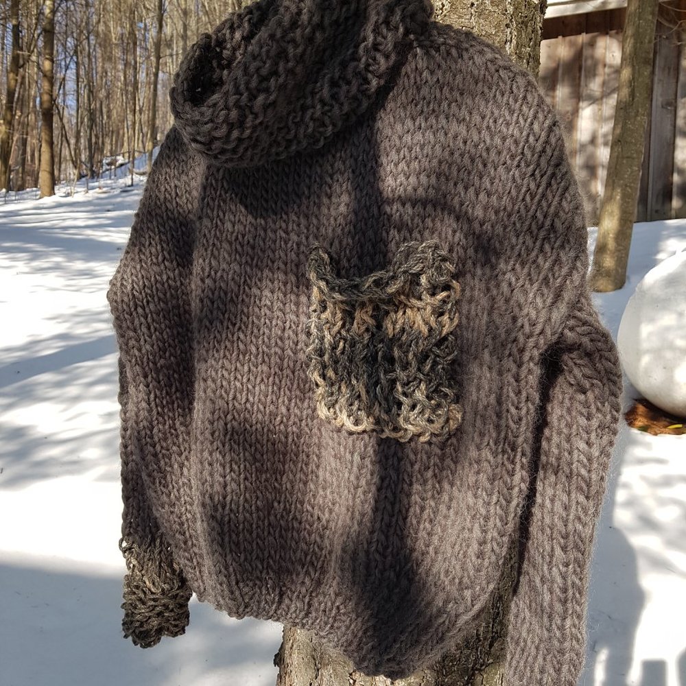 Wool winter set, Army Green , sweater and matching hat, hand knitted, 100% wool